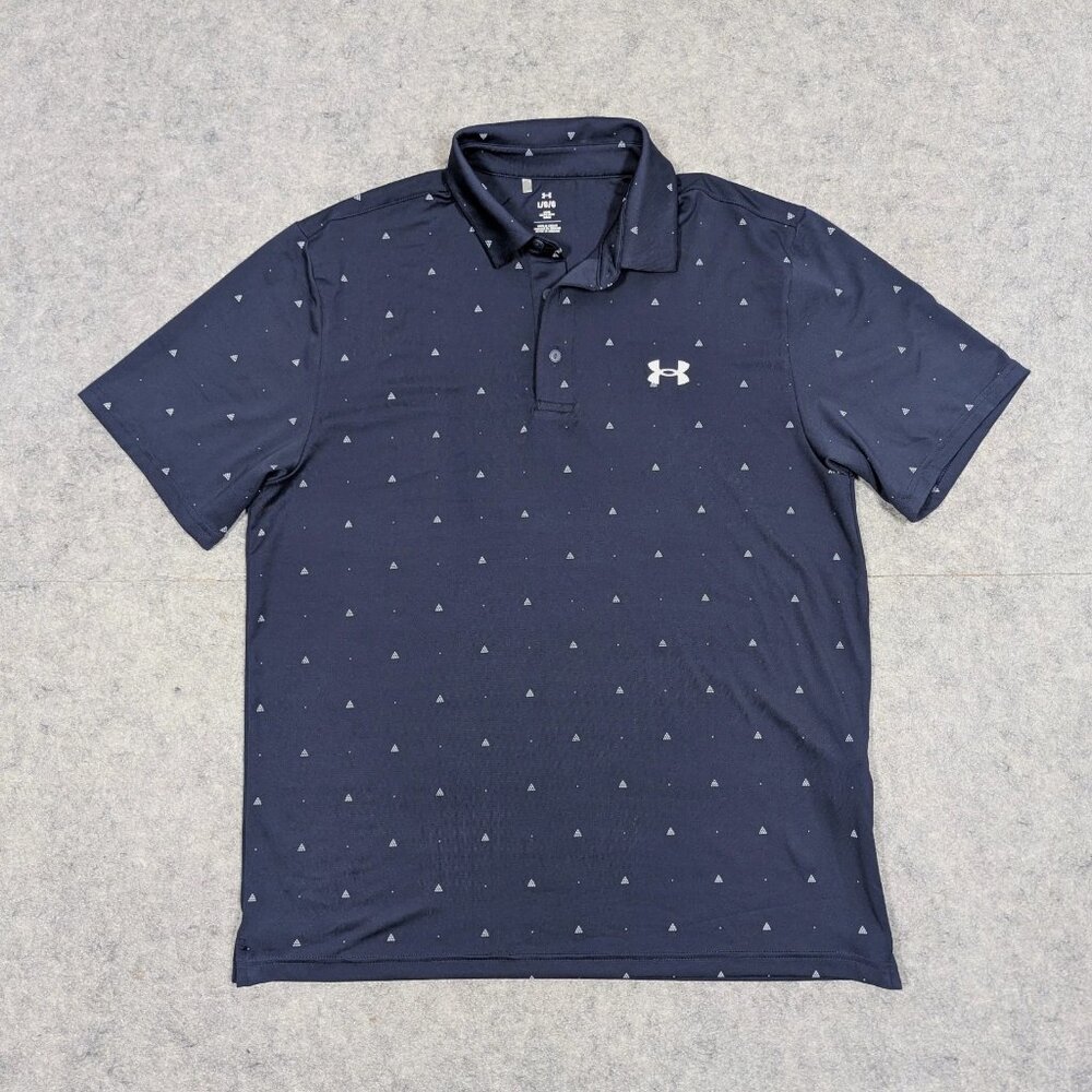 Under Armour Polo Shirt Size Large Loose Fit Blue with Triangles